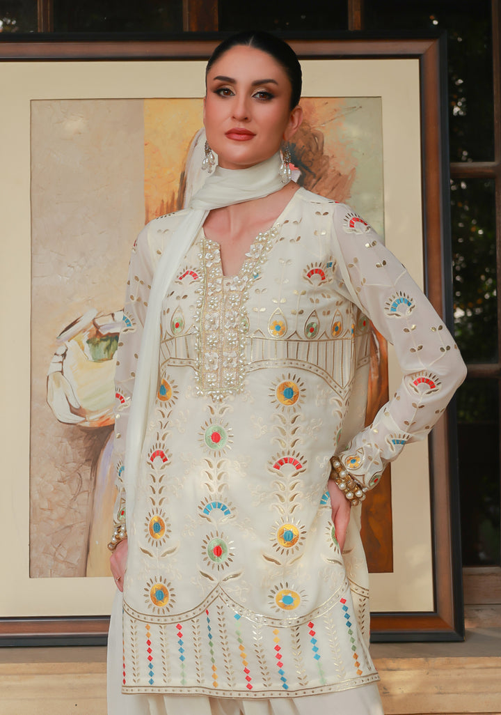 Huma Adnan nayara Suit Ivory 3 Piece