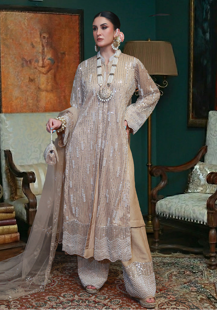 Huma Adnan noreza Suit Champagne 3 Piece