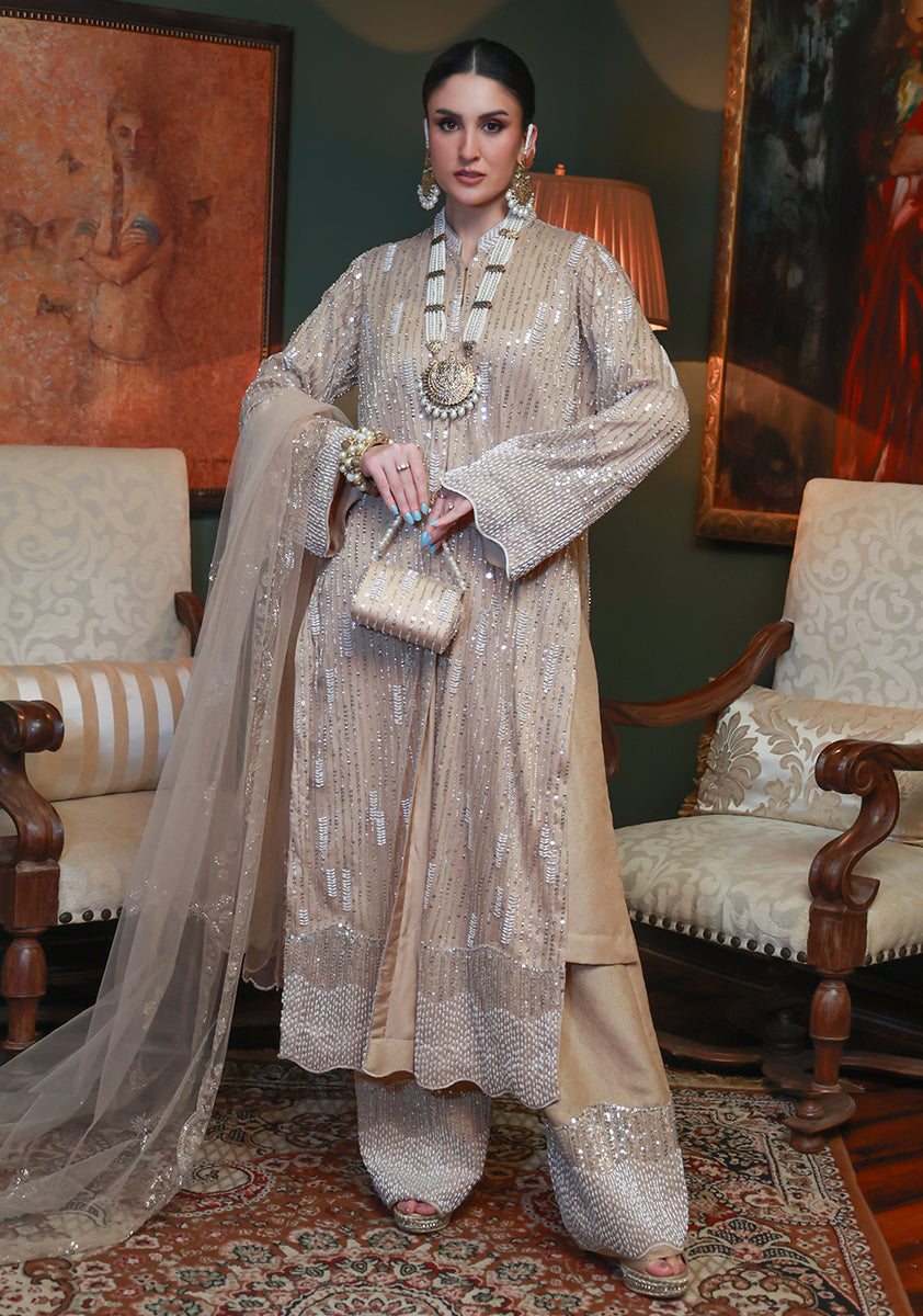 Huma Adnan noreza Suit Champagne 3 Piece