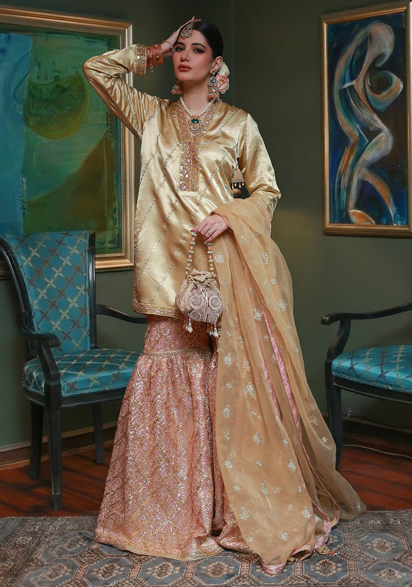 Huma Adnan rameesha Suit Gold 3 Piece