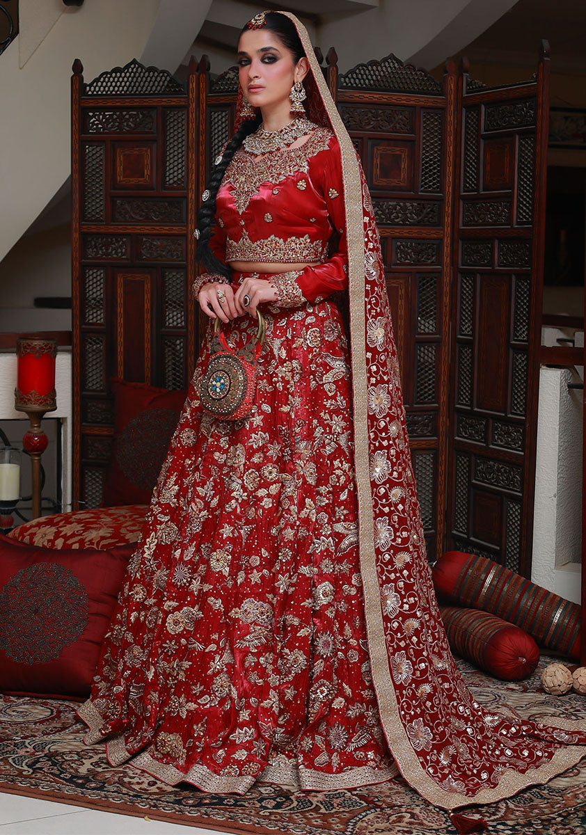 Huma Adnan raneesha Lehnga choli Maroon 3 Piece