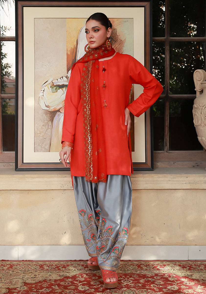 Huma Adnan rehaya Suit Red 3 Piece