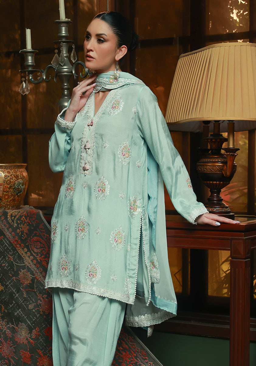Huma Adnan rifa Suit Pastel Blue 3 Piece