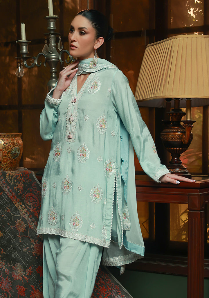 Huma Adnan rifa Suit Pastel Blue 3 Piece