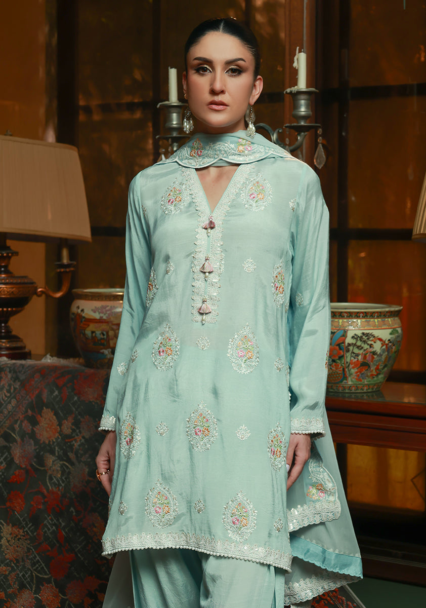 Huma Adnan rifa Suit Pastel Blue 3 Piece