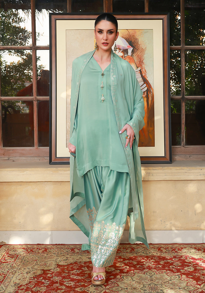 Huma Adnan zephyra Suit Sky Blue 3 Piece