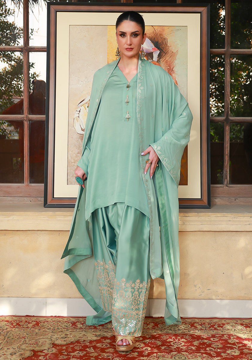 Huma Adnan zephyra Suit Sky Blue 3 Piece