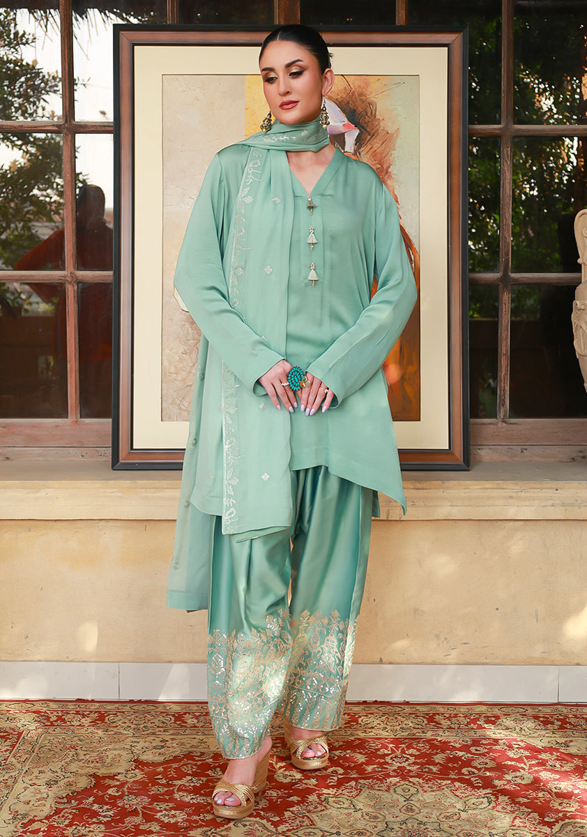 Huma Adnan zephyra Suit Sky Blue 3 Piece