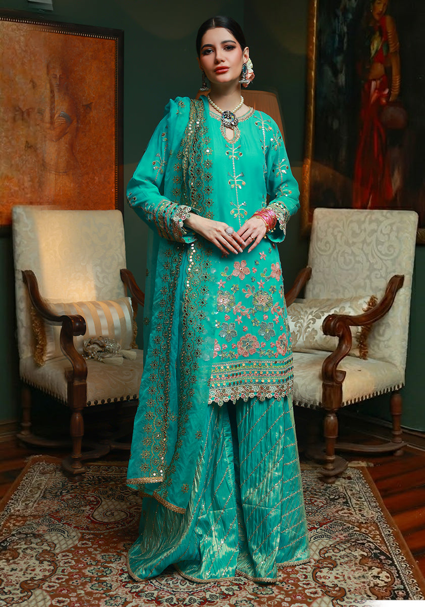Huma Adnan zeyva Suit Sea Green 3 Piece