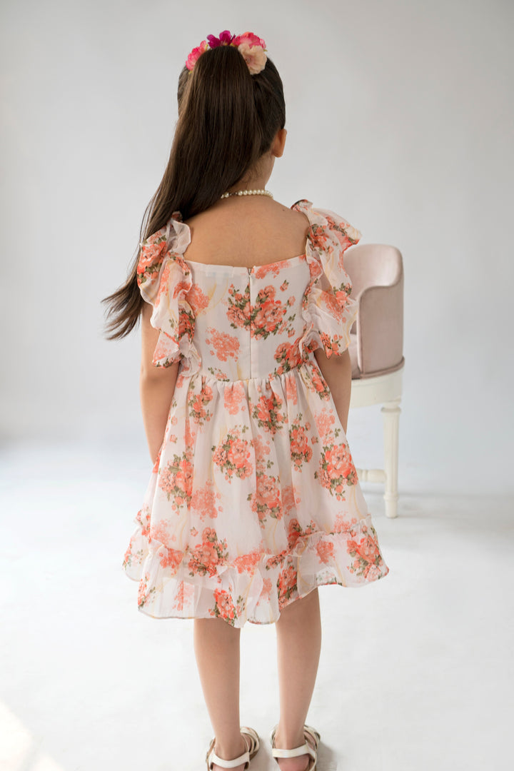 Hummingbirds - Peach Rosette Dress - Chiffon - 1 Piece