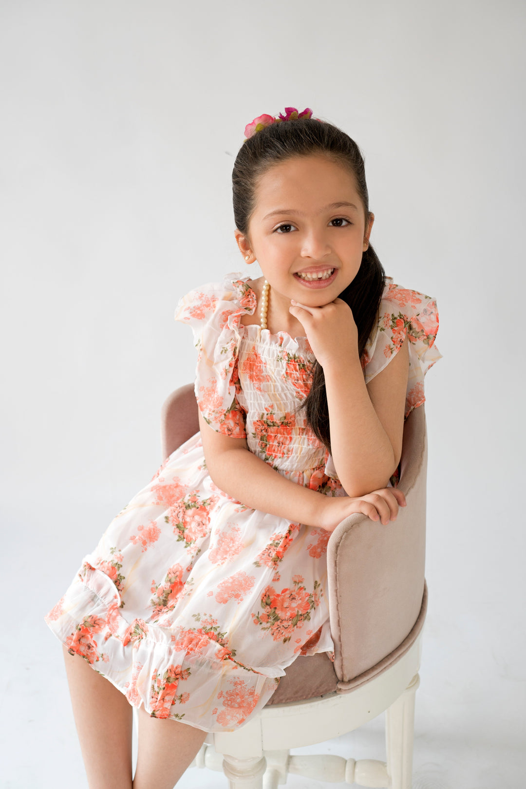 Hummingbirds - Peach Rosette Dress - Chiffon - 1 Piece