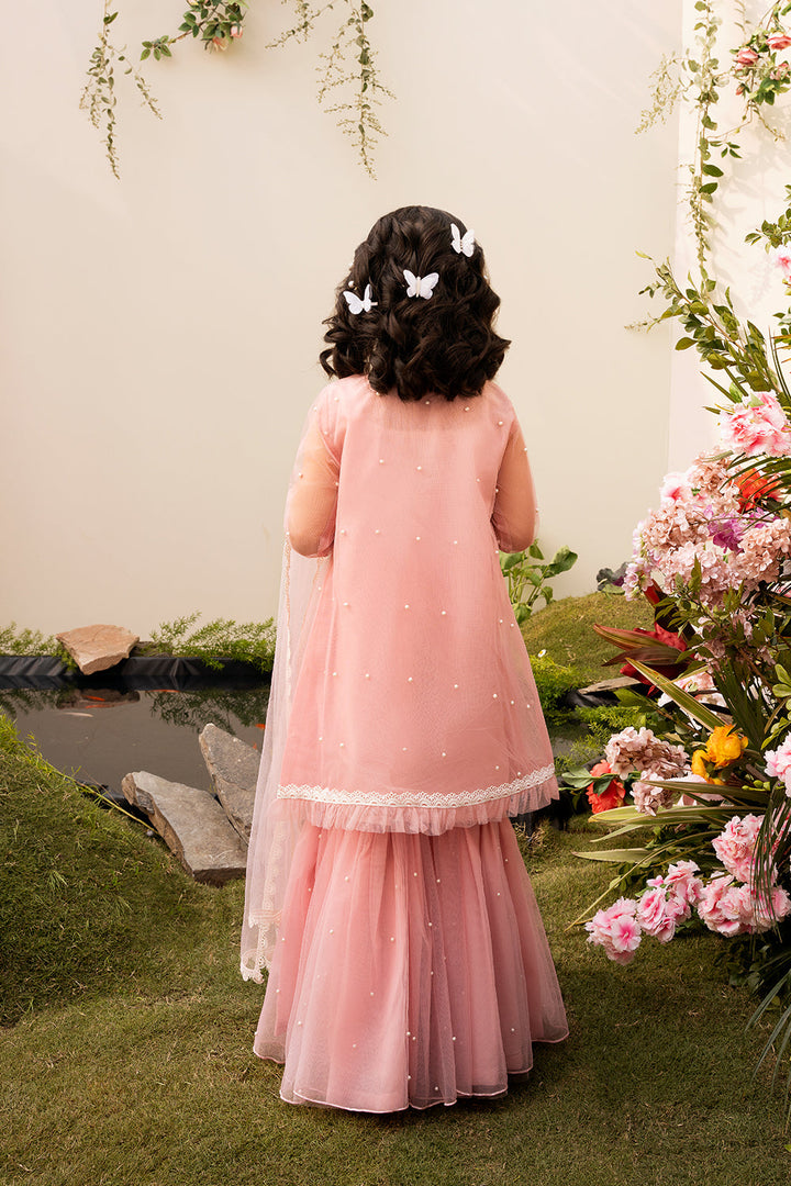 Hummingbirds - Pink Rose &amp; Pearl Gharara Set For Girl