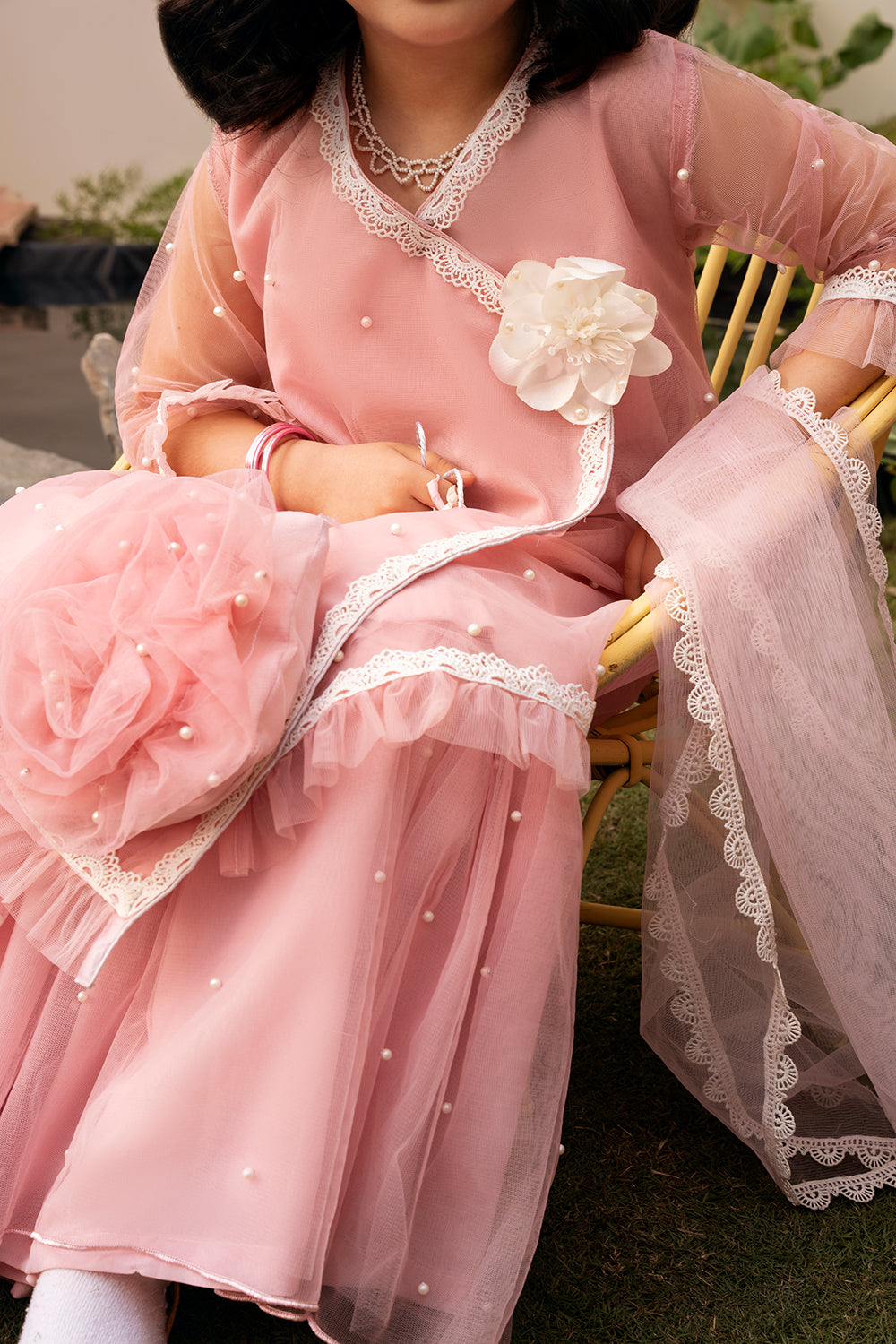 Hummingbirds - Pink Rose &amp; Pearl Gharara Set For Girl