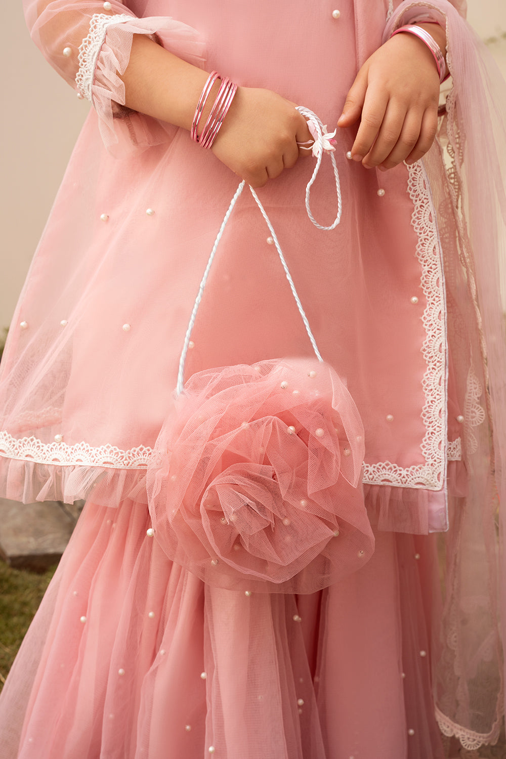 Hummingbirds - Pink Rose &amp; Pearl Gharara Set For Girl