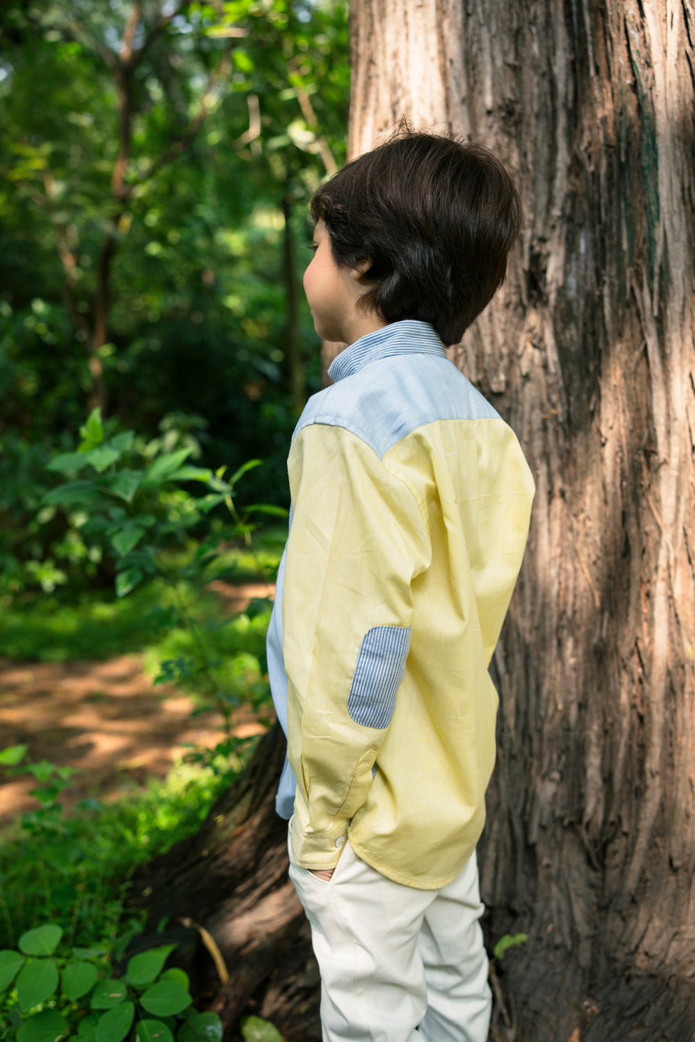 Hummingbirdspk - Color Block cotton chambray Shirt - 1 Piece