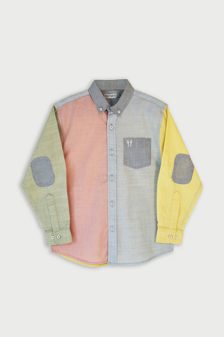 Hummingbirdspk - Color Block cotton chambray Shirt - 1 Piece