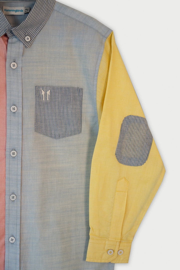 Hummingbirdspk - Color Block cotton chambray Shirt - 1 Piece