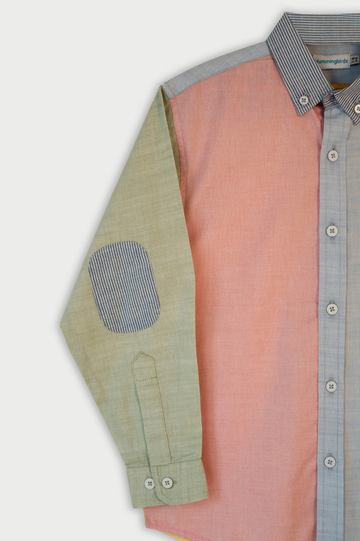 Hummingbirdspk - Color Block cotton chambray Shirt - 1 Piece