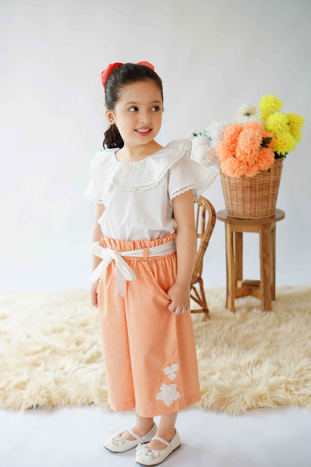 Hummingbirdspk - Creamy cotton Peach Cropped Pants - 1 Piece