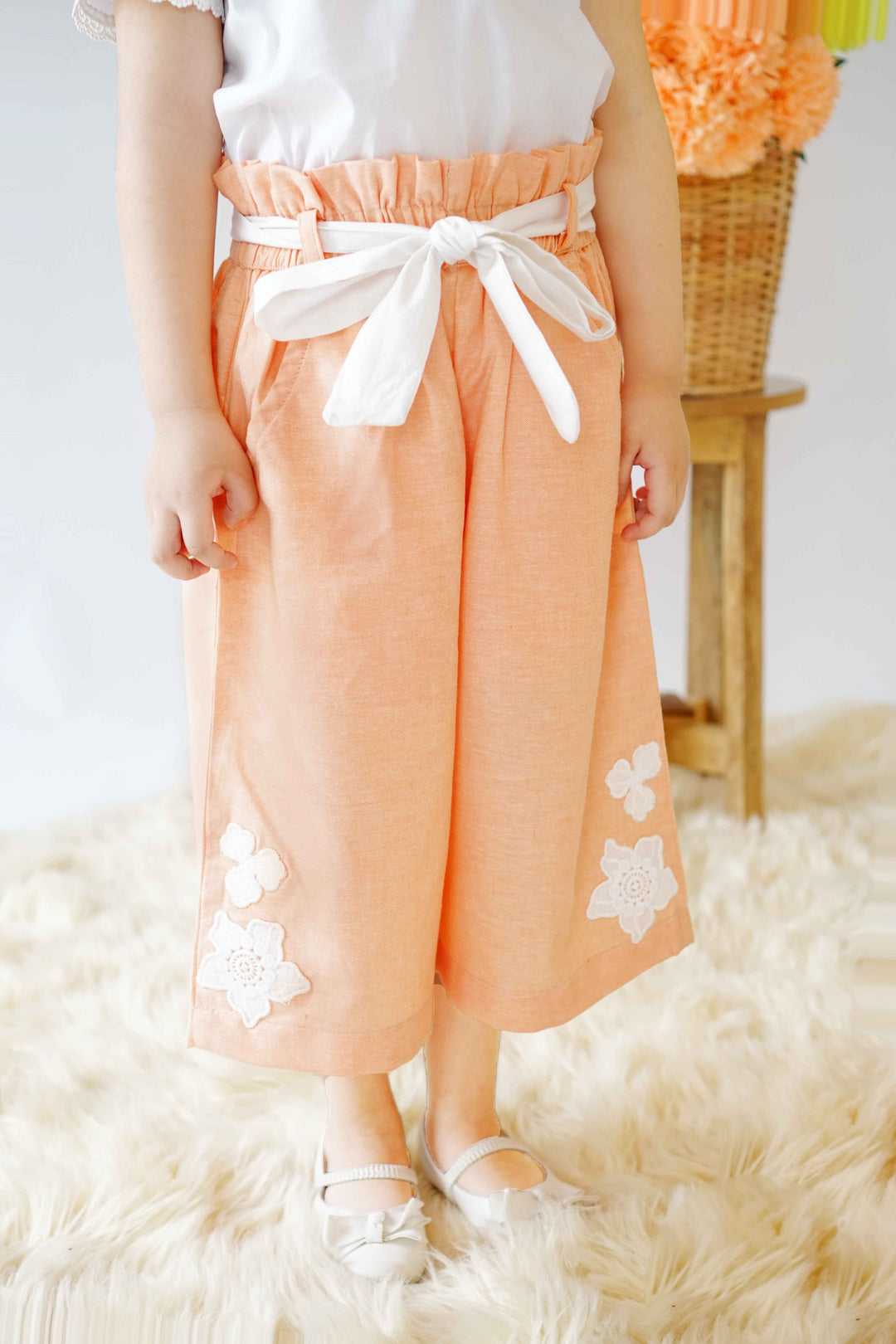 Hummingbirdspk - Creamy cotton Peach Cropped Pants - 1 Piece