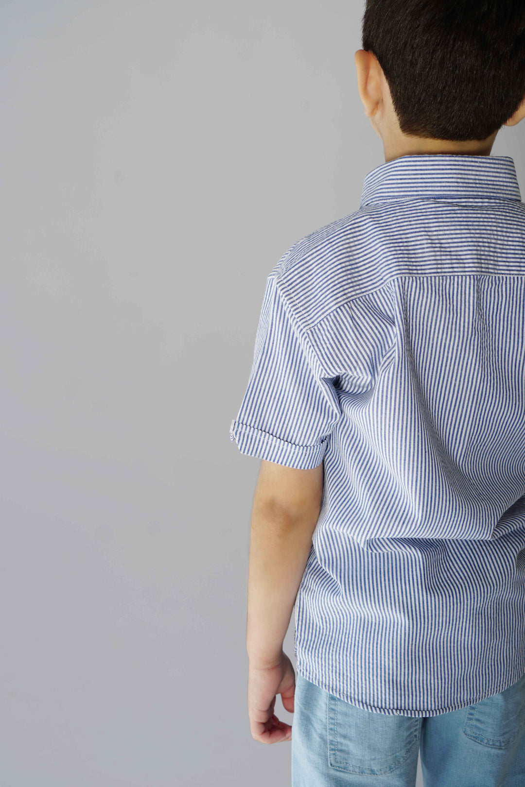 Hummingbirdspk - Ice Blue &amp; White cotton Striped Shirt - 1 piece