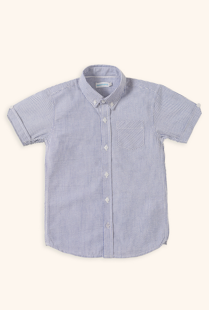 Hummingbirdspk - Ice Blue &amp; White cotton Striped Shirt - 1 piece