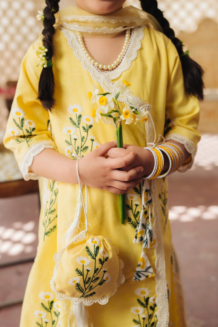 Hummingbirdspk - Jaan-e-Bahar - Yellow &amp; White Block Printed Gharara Set 4 Piece