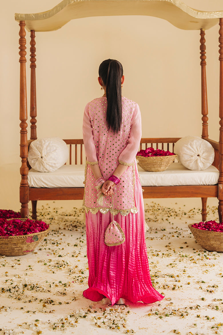 Hummingbirdspk - Kamal Phool Pink &amp; Gold Tilla Work Dress