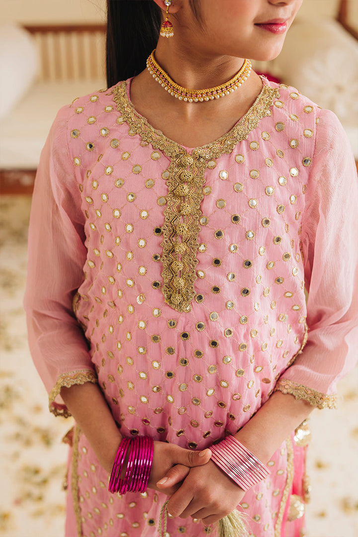 Hummingbirdspk - Kamal Phool Pink &amp; Gold Tilla Work Dress