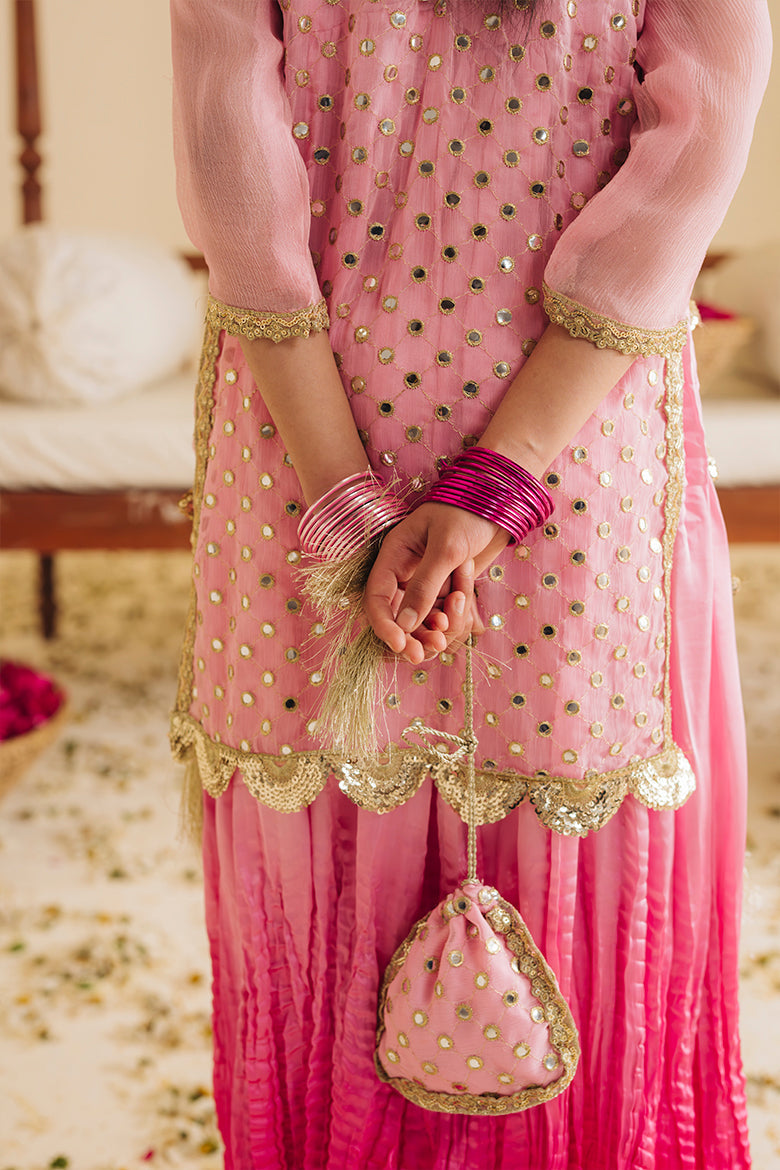 Hummingbirdspk - Kamal Phool Pink &amp; Gold Tilla Work Dress