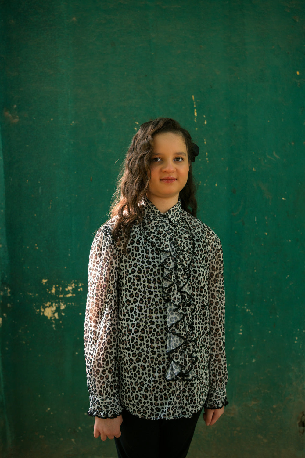 Hummingbirdspk - Leopard Print Ruffled Blouse with Camisole - 1 Piece