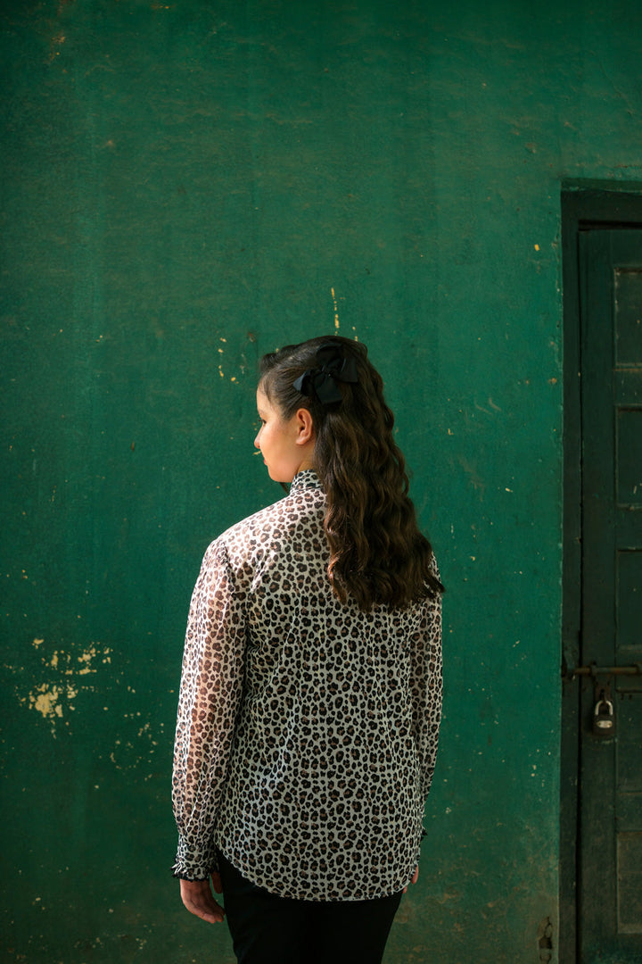 Hummingbirdspk - Leopard Print Ruffled Blouse with Camisole - 1 Piece