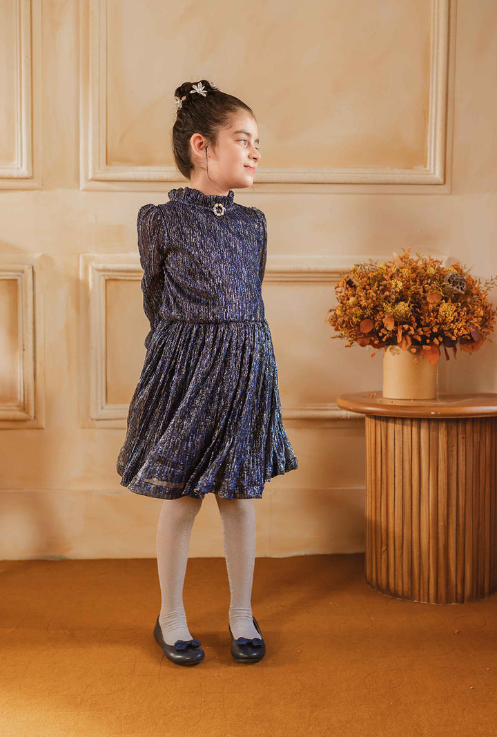 Hummingbirdspk - Moonlight navy Blue Shimmery Dress - chiffon - 1 piece