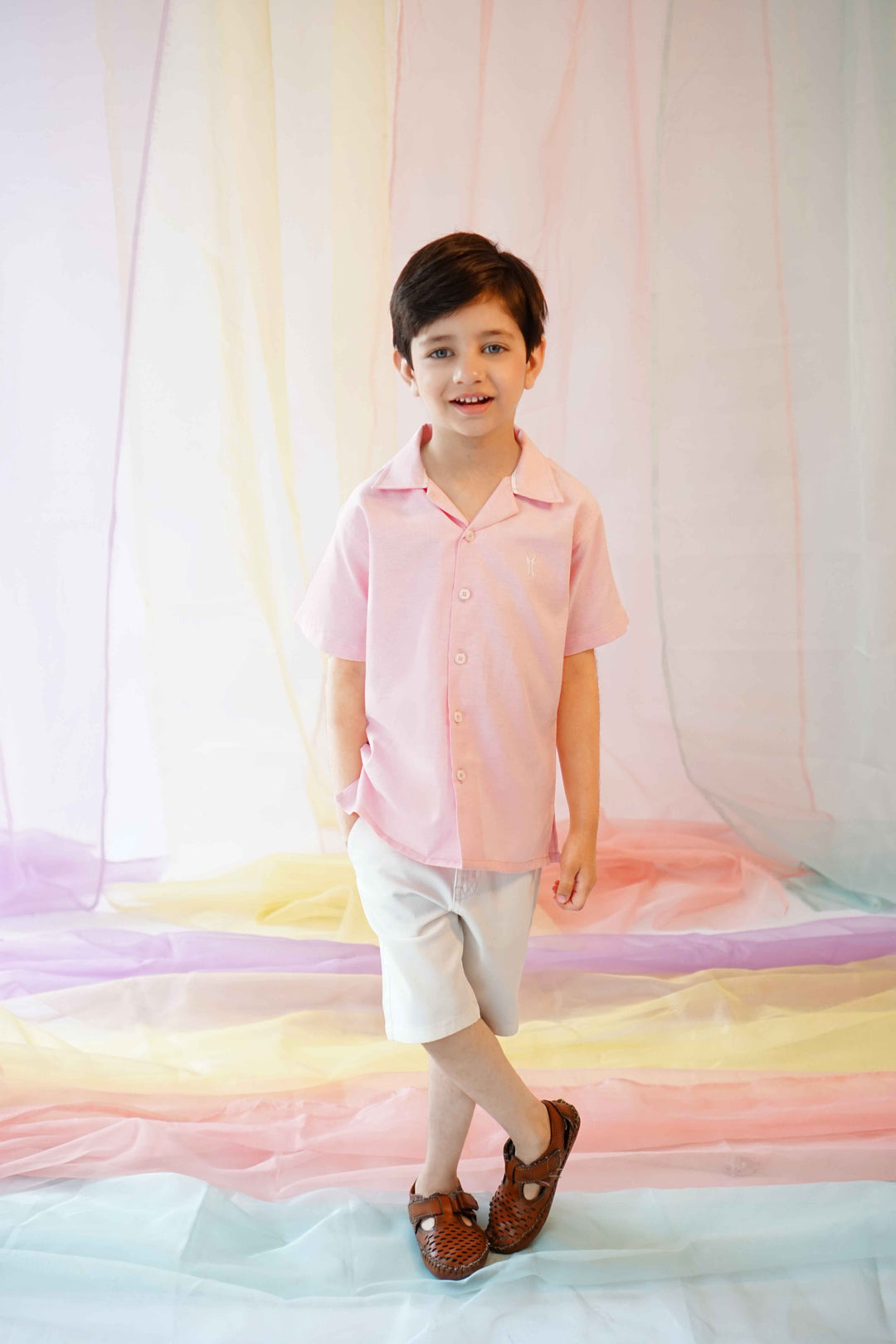 Hummingbirdspk - Pastel Pink cotton - Cuban Collar Shirt - 1 Piece