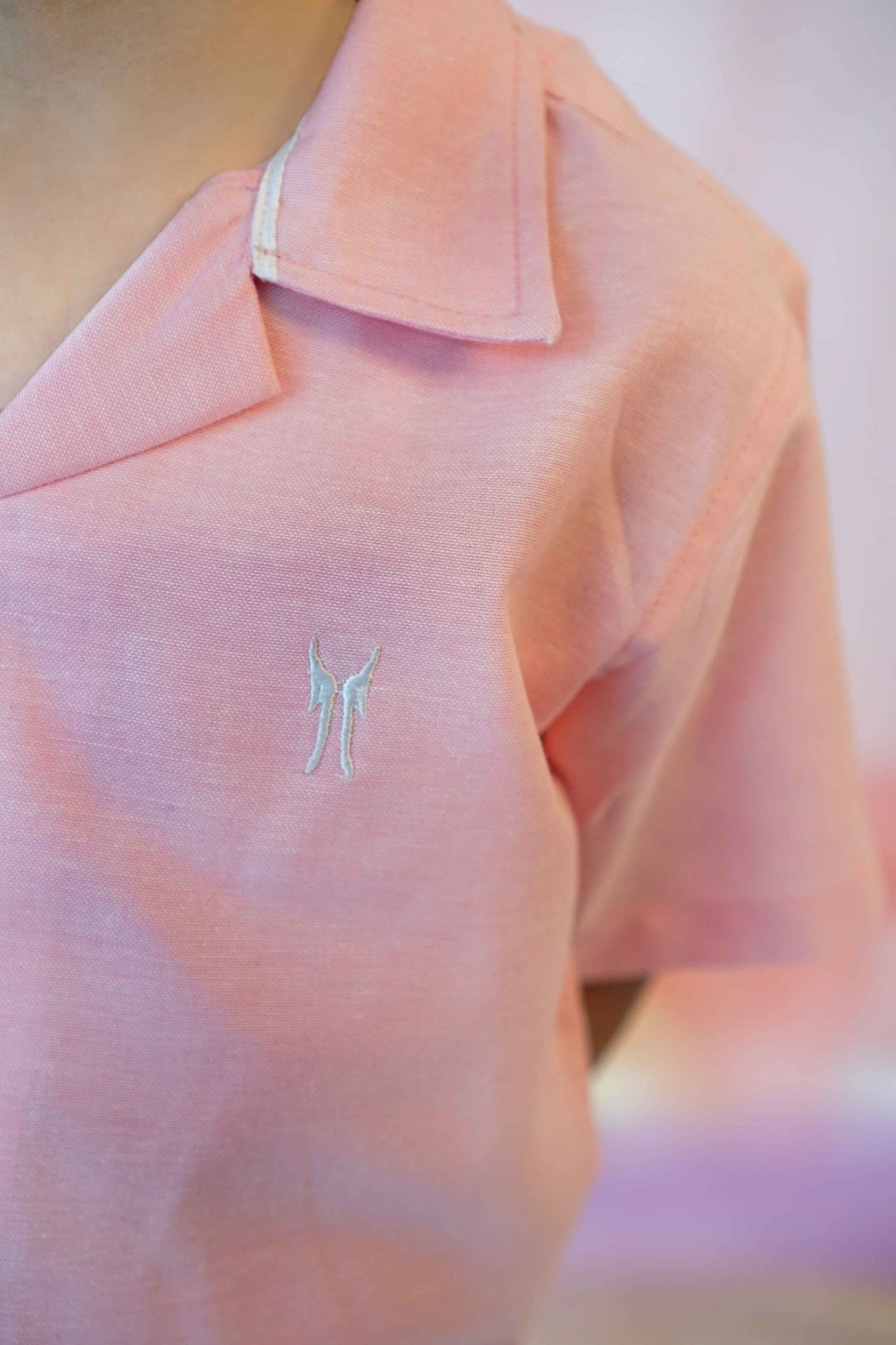 Hummingbirdspk - Pastel Pink cotton - Cuban Collar Shirt - 1 Piece