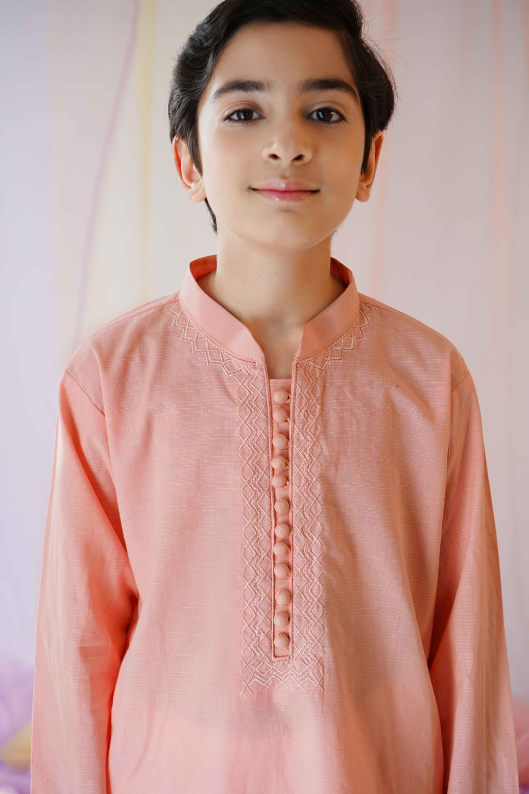 Hummingbirdspk - Peach Embroidered Kurta - Woven Lawn - 1 Piece