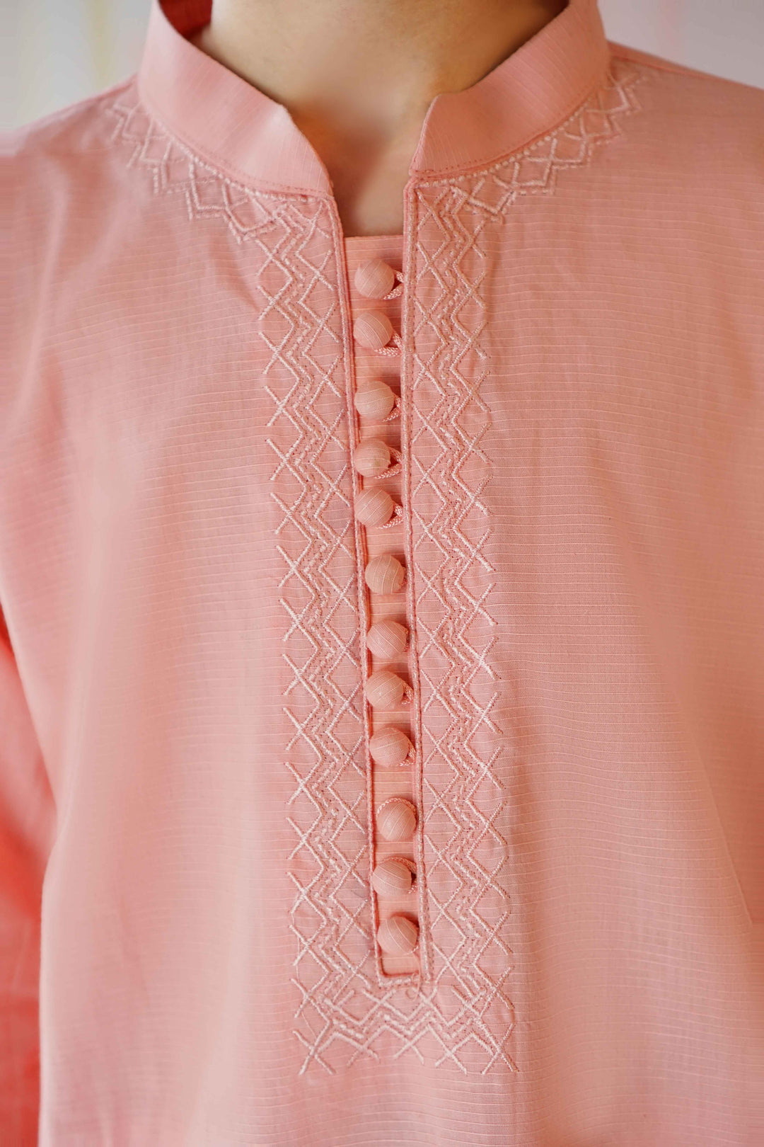 Hummingbirdspk - Peach Embroidered Kurta - Woven Lawn - 1 Piece