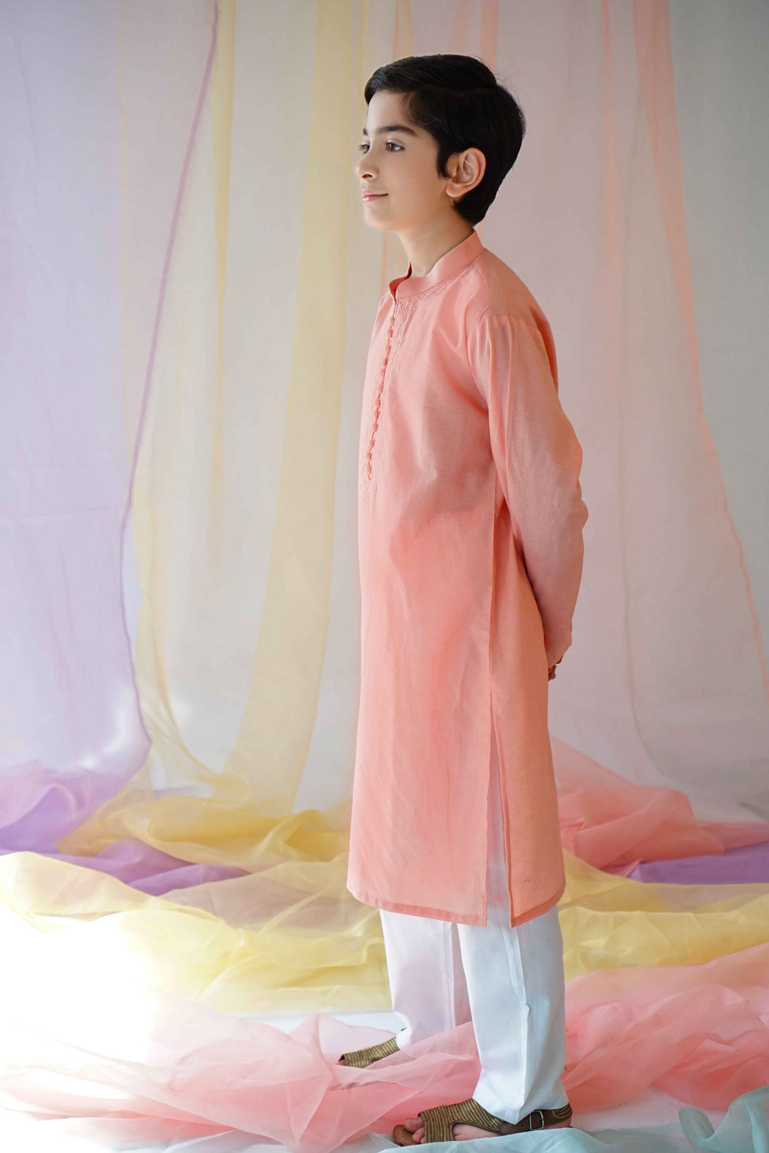 Hummingbirdspk - Peach Embroidered Kurta - Woven Lawn - 1 Piece