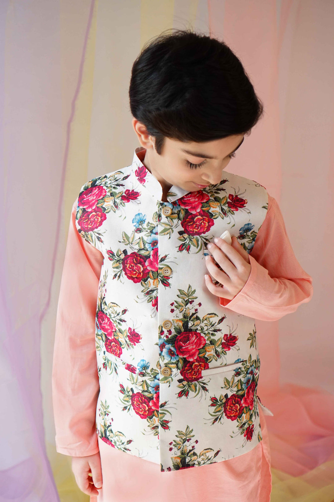 Hummingbirdspk - Peach Embroidered Kurta - Woven Lawn - 1 Piece