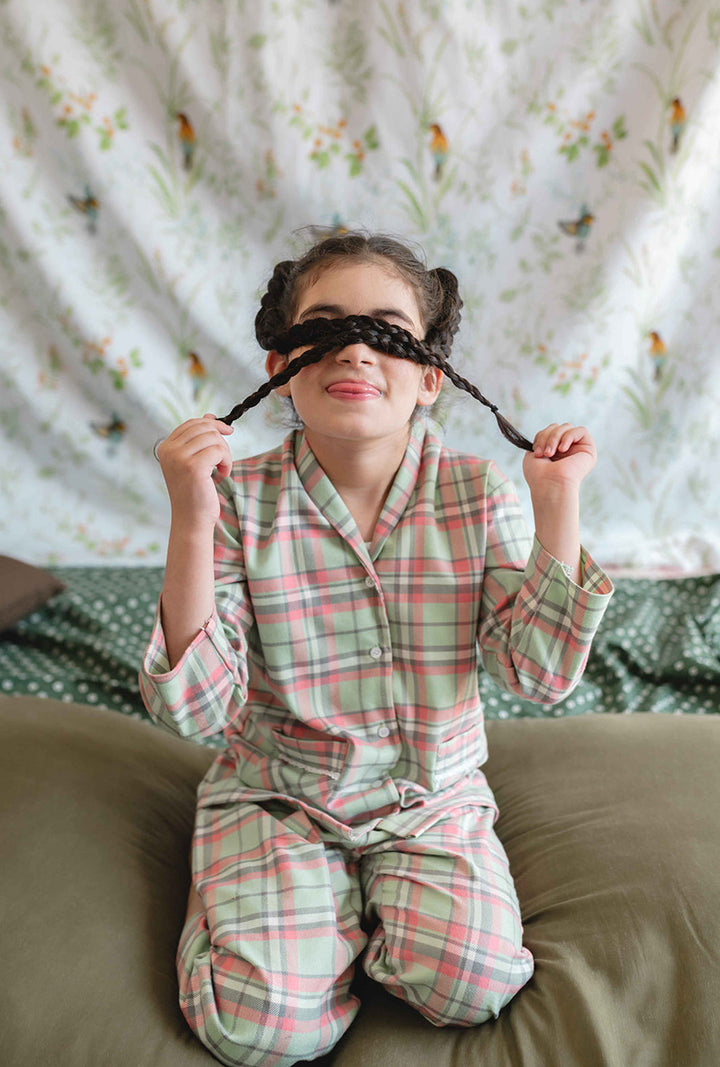 Hummingbirdspk - Pink & Mint Flannel Night Suit - 2 Piece