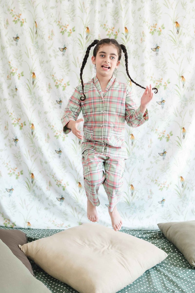 Hummingbirdspk - Pink & Mint Flannel Night Suit - 2 Piece
