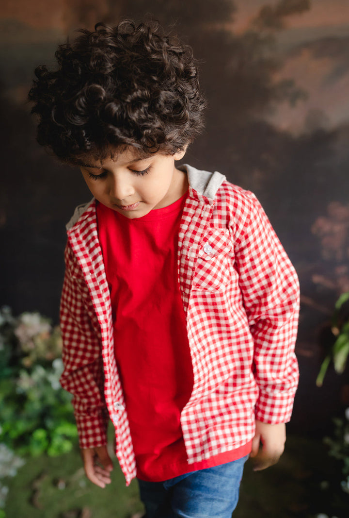 Hummingbirdspk - Red Checkered Hoodie Flannel Shirt - 1 Piece
