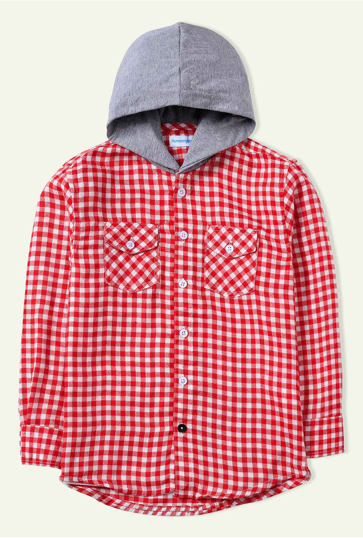 Hummingbirdspk - Red Checkered Hoodie Flannel Shirt - 1 Piece