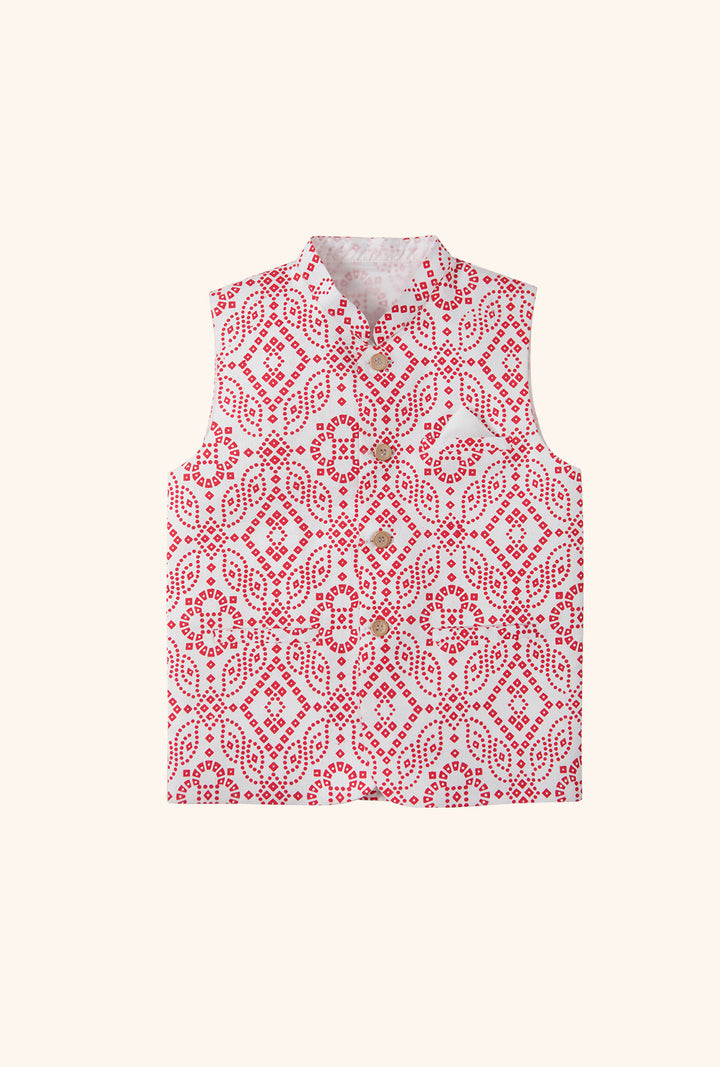 Hummingbirdspk - Red &amp; White Chunri Waistcoat - 1 Piece