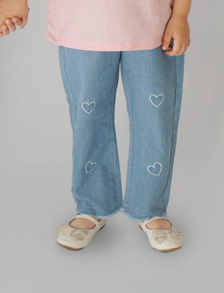 Hummingbirdspk - Sweetheart Embroidered Jeans - Light Blue - 1 Piece
