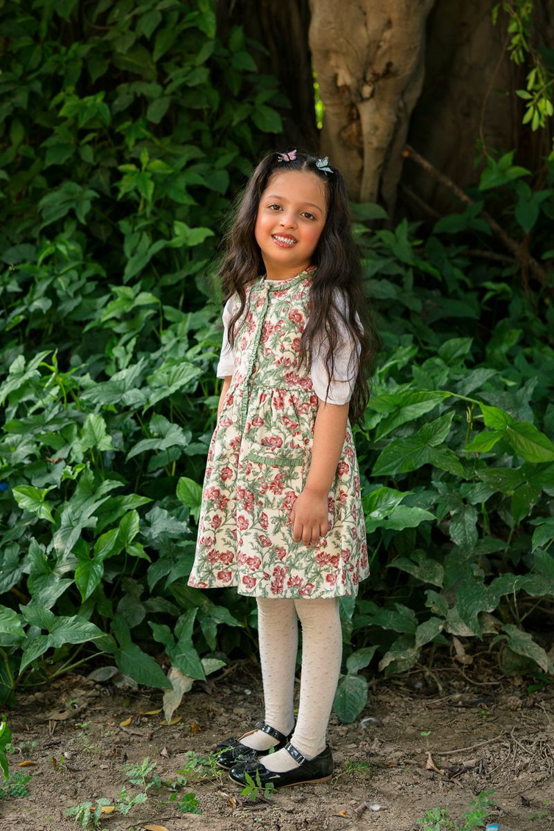 Hummingbirdspk - Thumbelina's Floral Print Corduroy Dress - 1 Piece