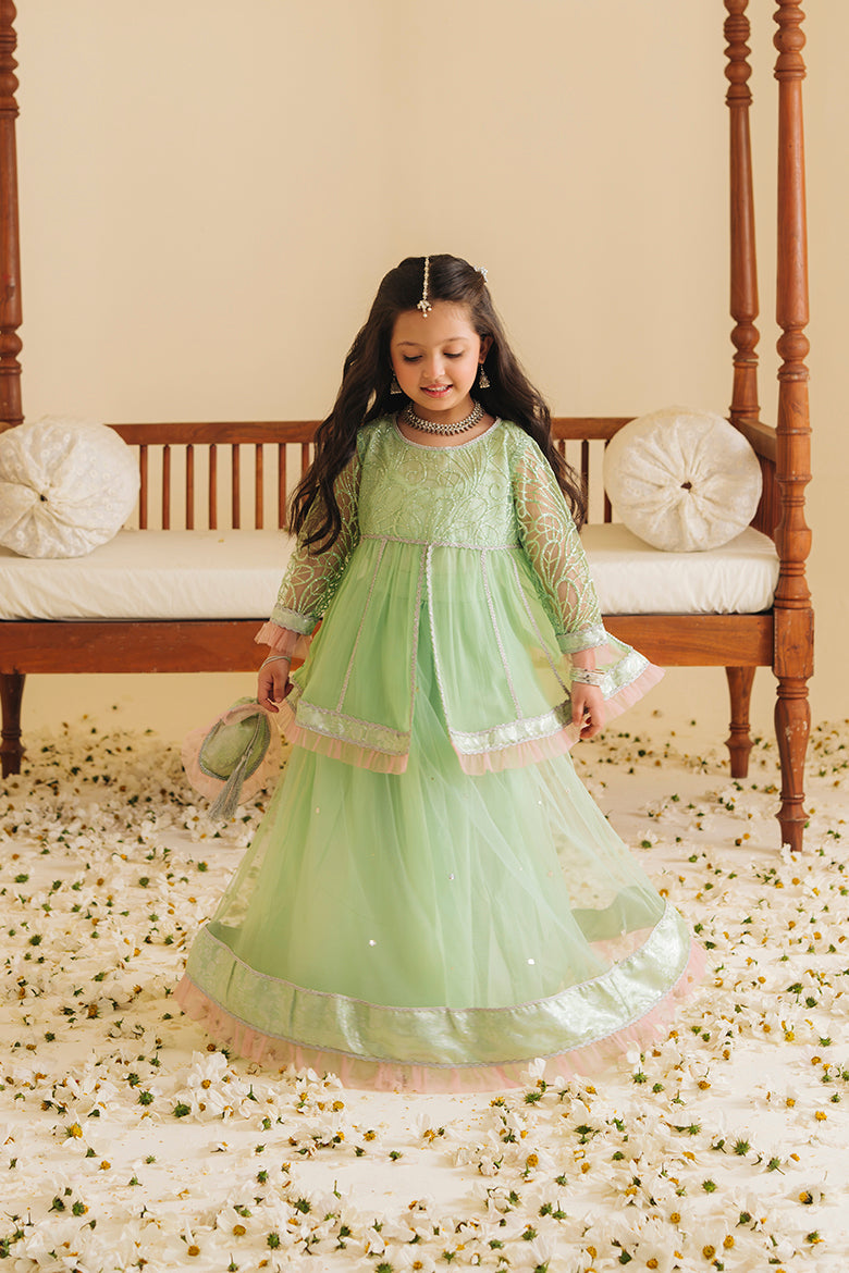 Hummingbirdspk - Zinnia Mint &amp; Peach Lengha Set 4 Piece