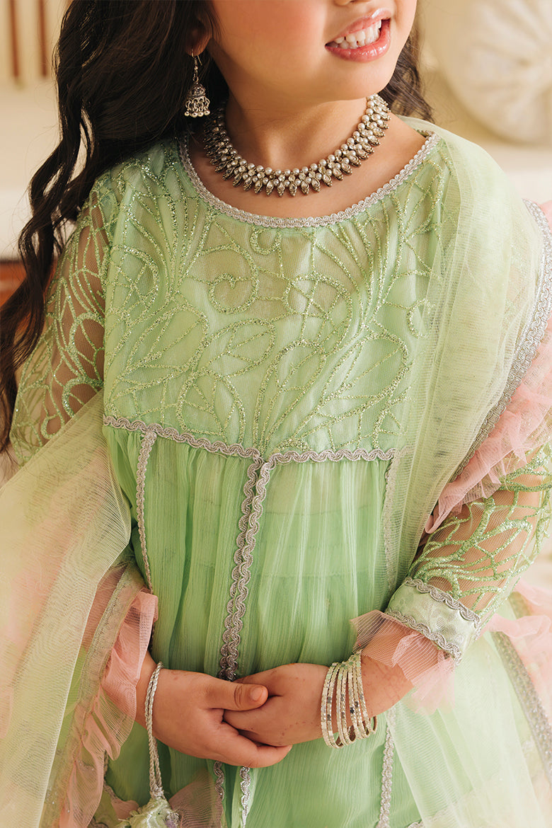 Hummingbirdspk - Zinnia Mint &amp; Peach Lengha Set 4 Piece
