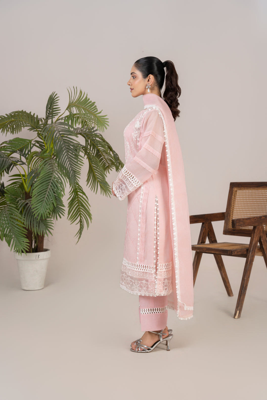 Laleen - Husna Cotton Silk Suit For Women - Baby Pink - 3 Piece