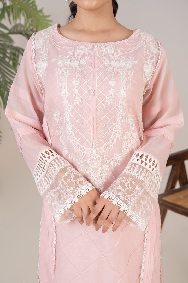 Laleen - Husna Cotton Silk Suit For Women - Baby Pink - 3 Piece